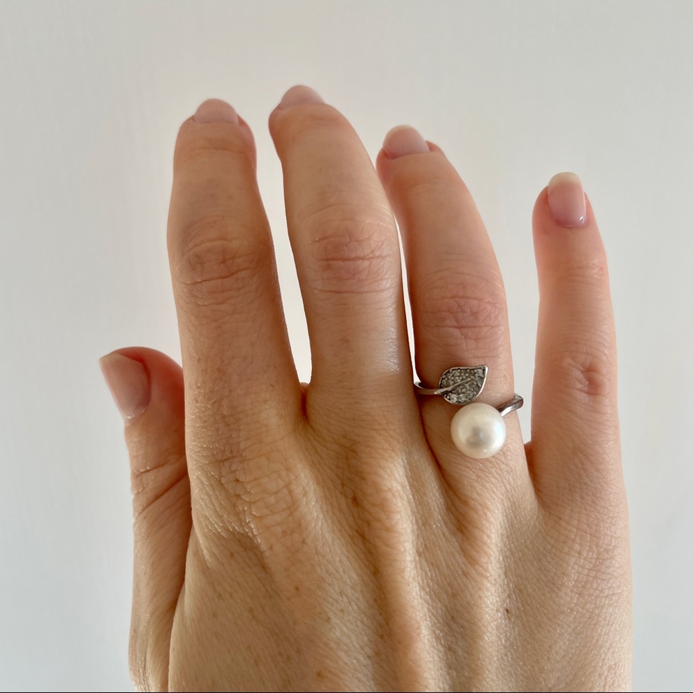 🪙 NIB Adjustable AUTHENTIC THAI‎ PEARL & Silver Leaf Ring